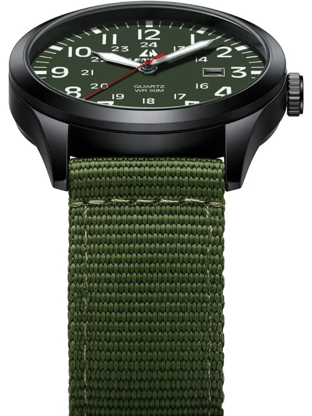 Men Green Red Nylon Strap Stylish Luminous Unisex Military Tactical Casual Watch